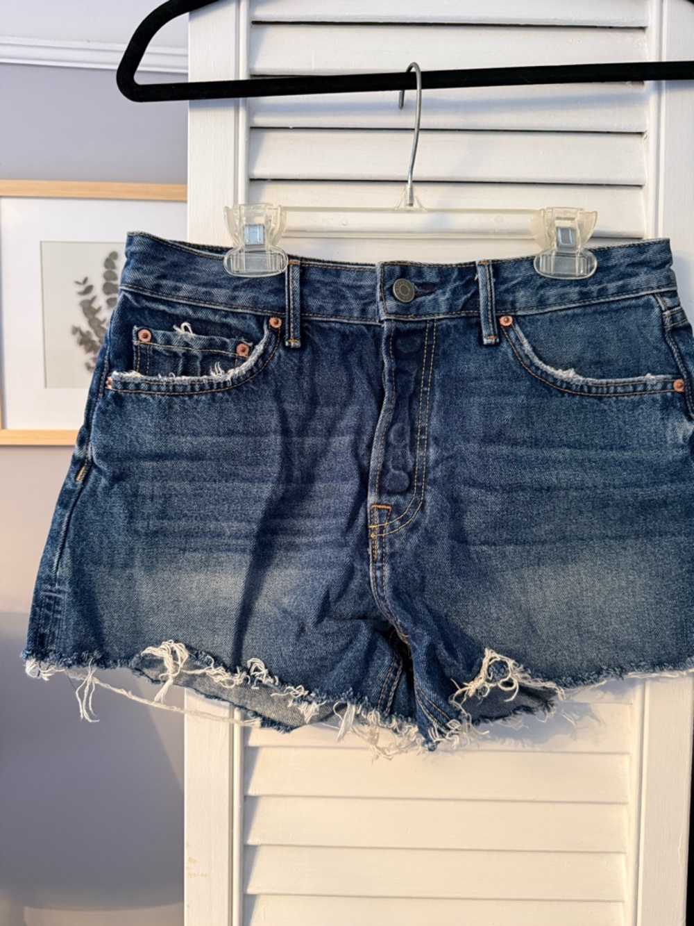 GRLFRND Denim Frayed Hem Women's Shorts - Dark Blue
